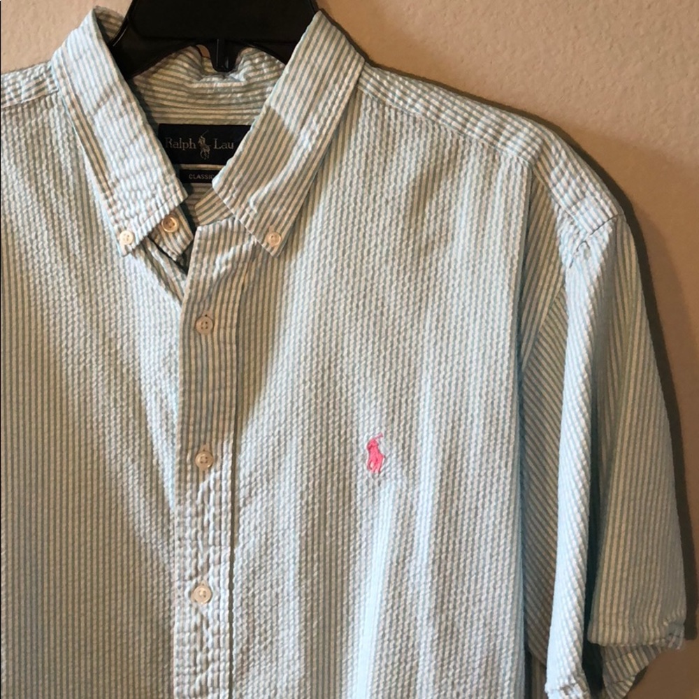 Men’s XL Seersucker Short Sleeve Button Down: XL